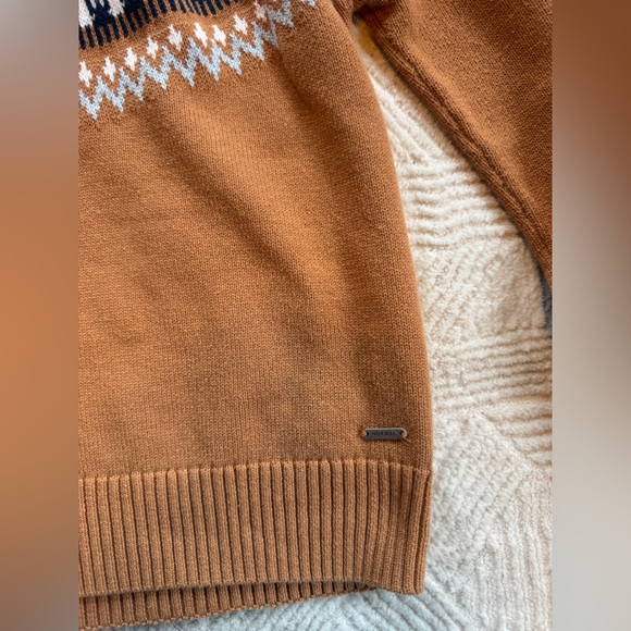 The Normal Brand Fair Isle Cotton Turtleneck Sweater Camel Brown Tan Patterned M - Picture 5 of 11